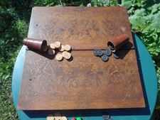 Ancien coffret boîte  jeu Tric Trac Backgammon bois marqueterie dragon XVIII XIX