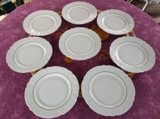 8 Assiette Dessert Porcelaine Limoge Lafarge Cie Blanc Doré Bord Relief Rocaille