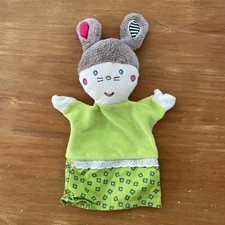L1/ doudou Peluche marionnette lapin robe verte BABYSUN Rose Fleur Rayé Noir