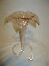 🌷 Ancien VASE SOLIFLORE FORME DE FLEUR ROSE 18cm en VERRE SOUFFLÉ Tulipier Déco