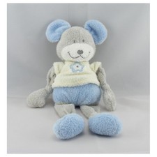 Doudou souris gris blanc bleu