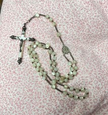 French Antique Mother of Pearl Filigree Sterling Silver Rosary Hand Made 16”