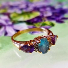 Bague Or 14k 585/000 Améthystes Topaze Diamants Taille 55 3,1g