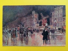 CPA Illustration PARIS Le MOULIN ROUGE la NUIT Illumination CABARET BAL Foule