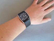 DIESEL DZ 1294 MONTRE BRACELET CUIR RECTANGLE NOIRE ACIER JOUR DATE HOMME WATCH