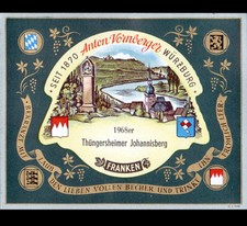 ETIQUETTE ANCIENNE de VIN "THUNGERSHEIMER JOHANNISBERG" WURZBURG ALLEMAGNE 1968