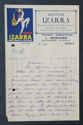 Facture liqueur izarra bernard - izarra,