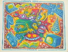 Hervé Di Rosa - Poster Affiche en lithographie Concerto Media 1984 signé planche