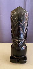 STATUETTE INCA MAYA  KON TIKI EN PIERRE OBSIDIENNE NOIRE ORIGINE MEXIQUE