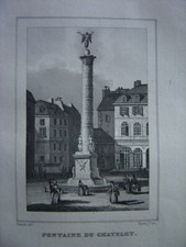 Gravure de PARIS Fontaine du Châtelet Colonne Chatelet Palmier Département Seine