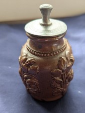 POT A TABAC GRES BEAUVAISIS XIXe - BOUCHON ETAIN -  DECOR FEUILLAGE & FLEURS 