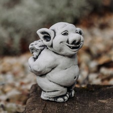 Troll salutation florale lutin figurine en pierre 18 cm 3 kg gris béton blanc...