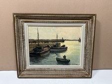 Huile sur isorel Gaillard Deschamps Marine bateaux de pêche Belle Île en Mer