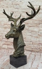 Sculpture Figurine En Bronze De Cerf Élan Art Déco 24" Cadeau