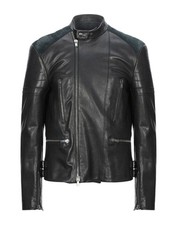 Veste de moto noire en cuir d'agneau véritable pour homme avec patchs en daim
