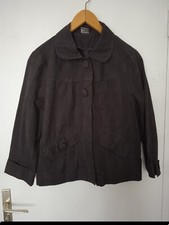 Veste Courte Grise Foncé Carreaux T 42 m. Longues Repliés 100 % Coton