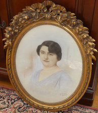 MAGNIFIQUE GRAND CADRE EN BOIS DORE FRONTON NOEUD FLEURS SIGNE Marquis