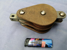 ancienne double poulie de bateau en bois GIBB ENGLAND