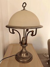 Ancienne lampe étain et verre sablé 35 x 55 cm métal vintage