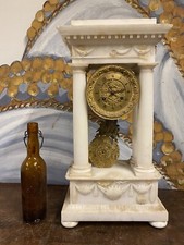 55cm Grande Pendule Empire Albâtre Marbre Bronze Doré XIXeme Napoléon III Ancien