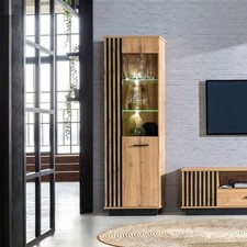Vitrine En Verre Lamia 60Cm Chêne Wotan Noir 1 Porte