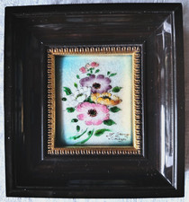 Petit tableau émail de Limoges signé de Jean GRANGER fleurs