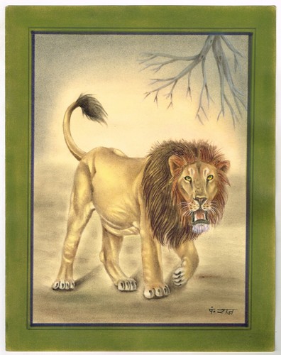 Peinture miniature lion fait - peinture,