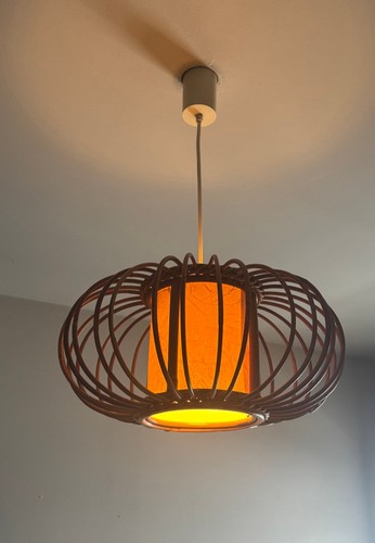 Lustre suspension rotin 1950 - suspension,