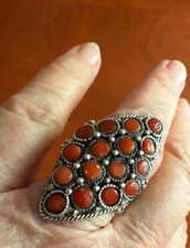 AMPLE BAGUE/ ARGENT/ CORAIL/ TIBET/ XXI SIECLE