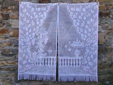 French a pair of curtains white pastel  color lovely scene 24'' x 48'' of each