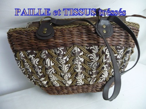Cabas paille et tissus - cabas,