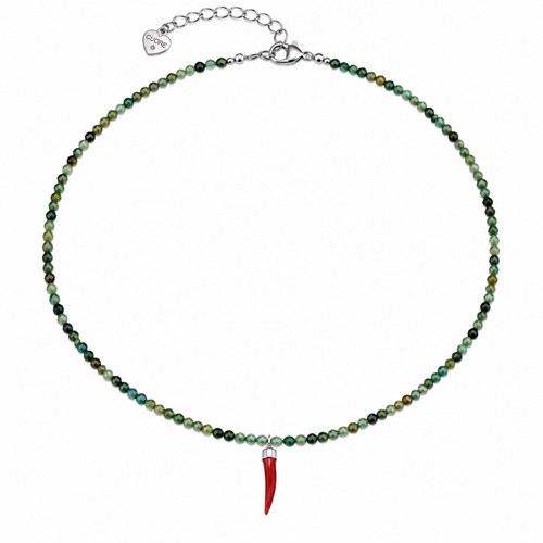 Collier malachite corne en - en, malachite,
