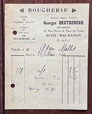 Lettre facture en tête boucherie Destrebecq Rueil Malmaison 1931