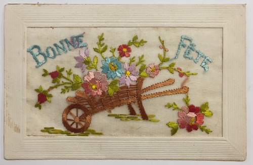 Carte postale ancienne brodée - carte,