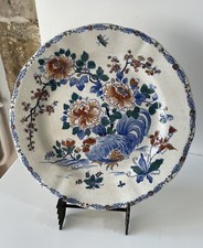 Grande Assiette Plate En Faïence Gien XIXeme Modèle COQ ET PIVOINE Collection