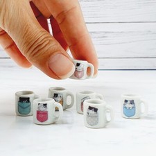 Lot de 7 tasses miniatures en céramique pour chat échelle 1:12 pour maison de...