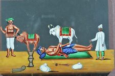Tableau ancien Inde Company School Mica 19 thc spectacle de rue  guérison magie