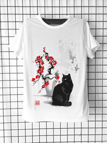 Tee shirt chat - tee-shirt, noir