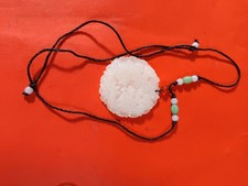 Blanc chinois Jade naturel sculpté la main pendentif Dragon & Phoenix amulette