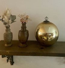 Ancienne grosse boule dorée verre soufflé églomisé au mercure Déco Noël Vintage