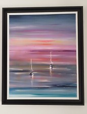 tableau Moderne abstrait - art contemporain  - marine colorée bateaux voiliers