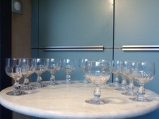 12 VERRE à pied CRISTAL à FACETTE-EAU-VIN-ANCIEN-1900-LORRAINE