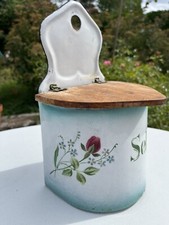 Boite a sel émaillée ancienne Décor Fleurs   email japy ancien no cafetiere