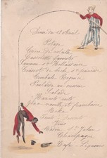 COLLECTION VIEUX PAPIER MENU ARTISTES  CLOWN CIRQUE ANNEE AVRIL  ENVIRON  1900