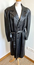 trench T44 vrai cuir noir ceinture doublure satin vintage imperméable 866!