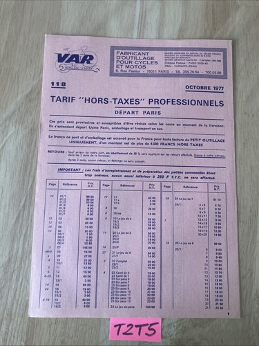 Octobre 1977 var outillage - octobre,