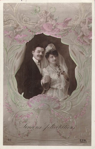 Felicitations couple maries - cp,
