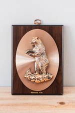 Plaque Murale Vintage Bois et Cuivre Ours en 3D Origine Canada