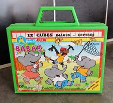 Vintage 1990: Malette jeu de cubes 20 pièces puzzle BABAR FRANCE JOUETS.  C56