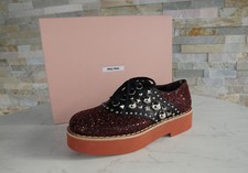 Miu Eu 39 Halbschuhe Chaussures à Lacets Paillettes Rivets Rouge Neuf Ehemuvp